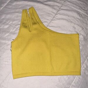 Offline One-Shoulder Ribbed Chartreuse Women's Top